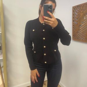 Black sweater with gold buttons
